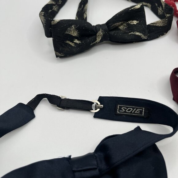 Vintage Silk Pretied Bow Ties Adjustable Lot Of 4 Patterned Retro Formalwear - Picture 2 of 9